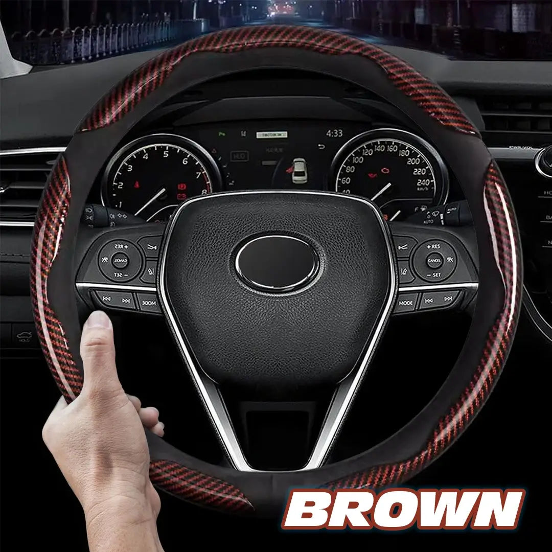 🔥 Hot Sale 50% OFF 🔥Samez Carbon Fiber Silicone Anti-Slip Car Steering Wheel Cover Universal Fit