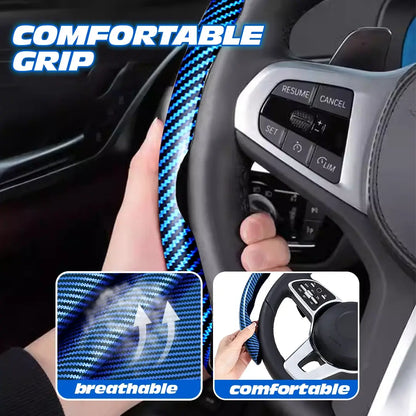 🔥 Hot Sale 50% OFF 🔥Samez Carbon Fiber Silicone Anti-Slip Car Steering Wheel Cover Universal Fit