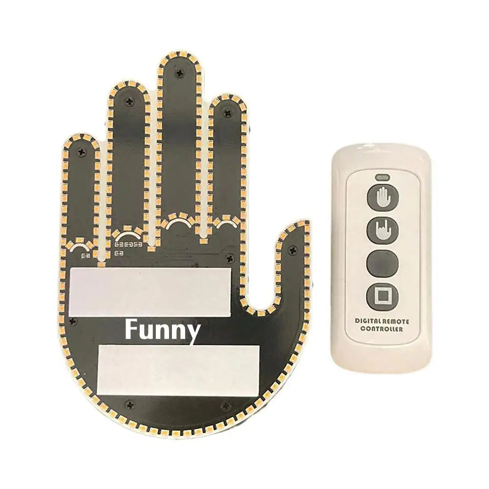 Funny Car Finger Light With Remote Road Rage Signs Middle Gesture Hand Lamp Sticker Glow Panel For Cars