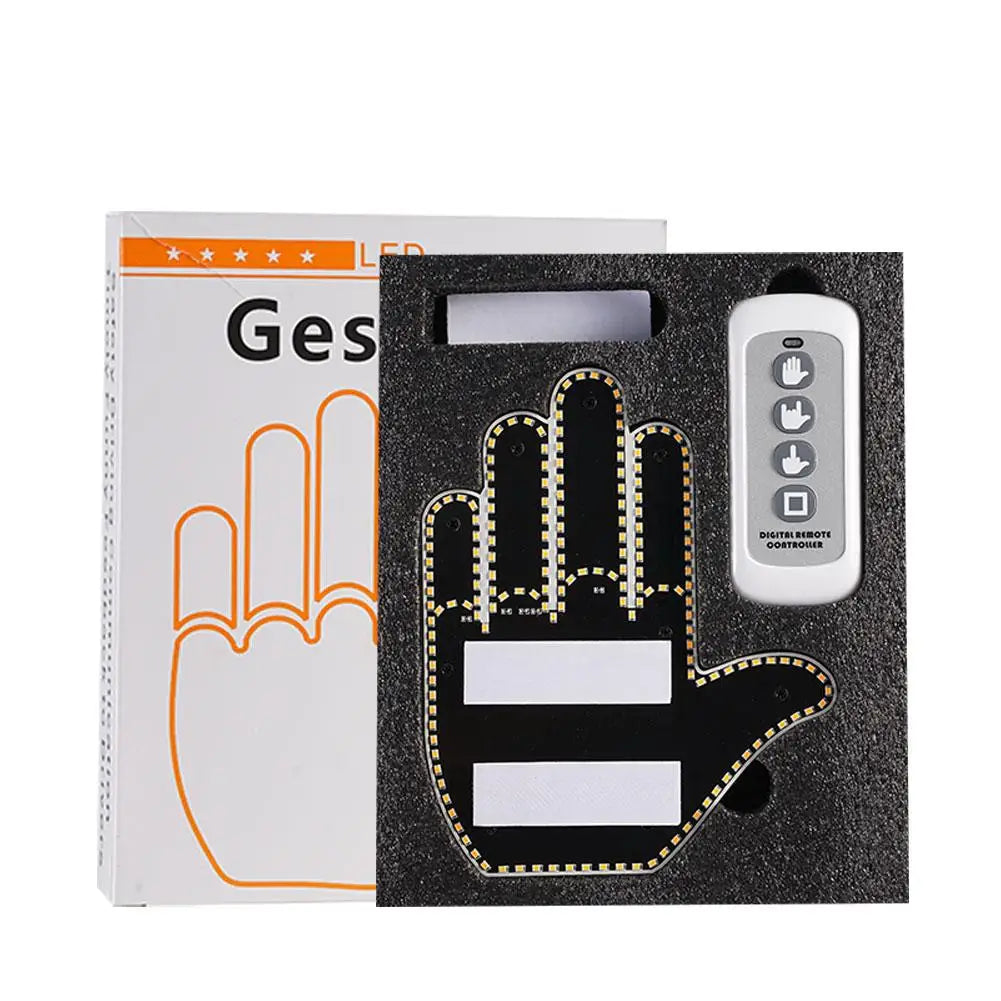 Funny Car Finger Light With Remote Road Rage Signs Middle Gesture Hand Lamp Sticker Glow Panel For Cars