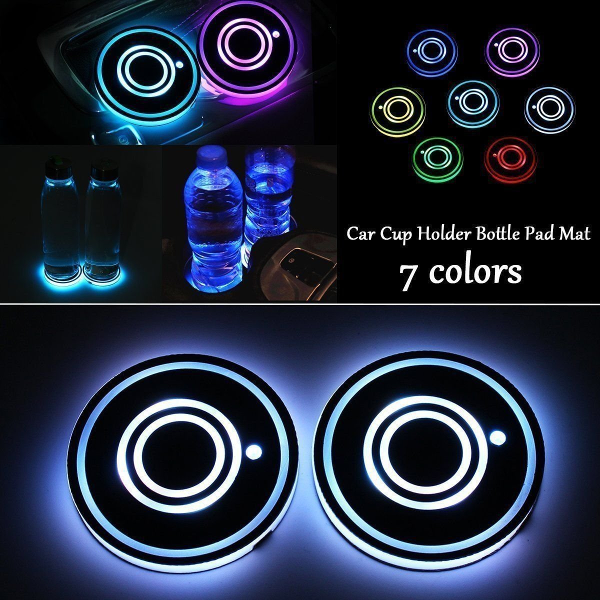 7 Colors Led Car Logo Cup Lights up Holder(1 pair)