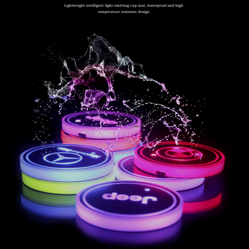 7 Colors Led Car Logo Cup Lights up Holder(1 pair)